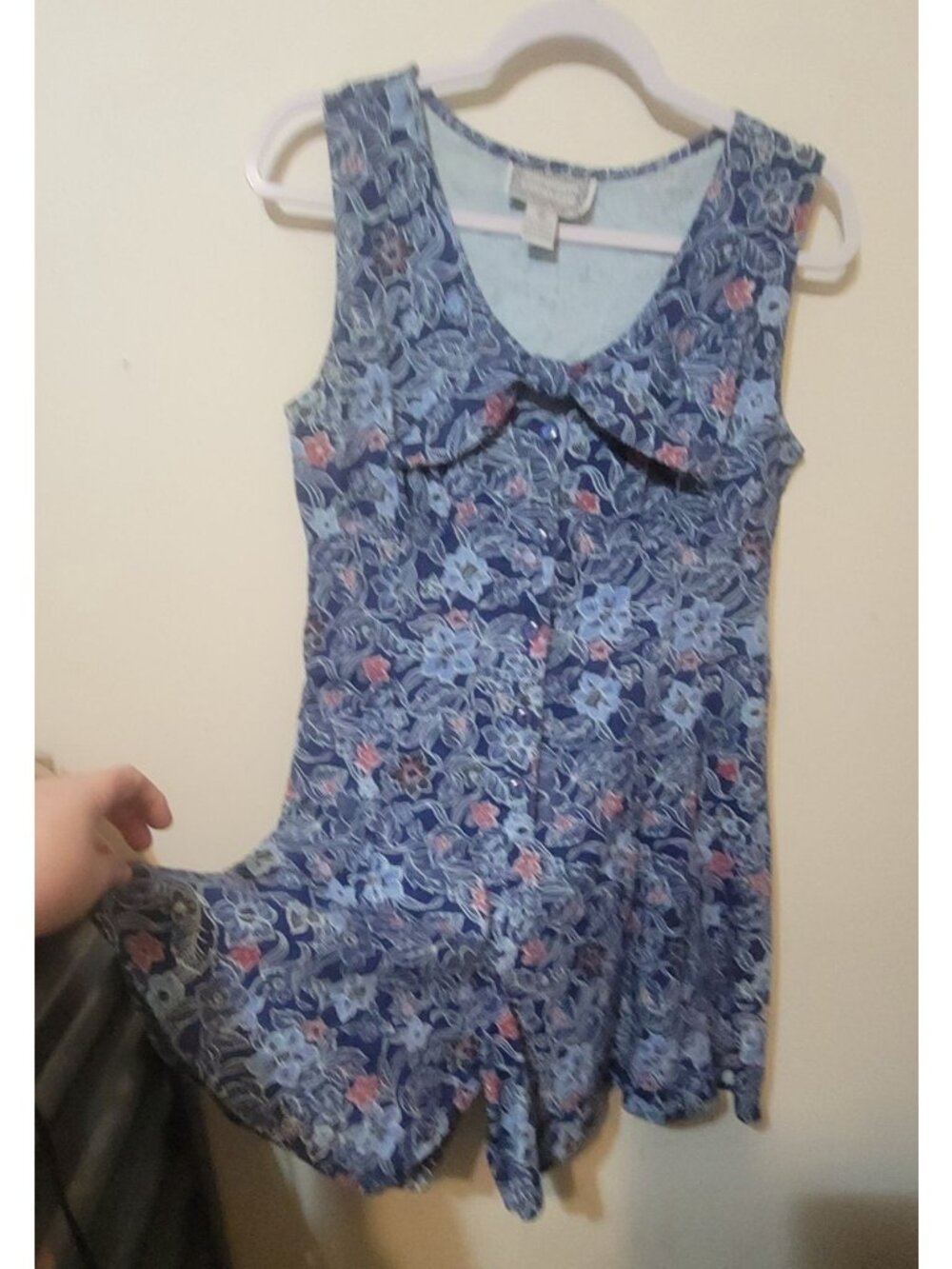 Vtg 90s Justin Allen Blue Red Floral Sleeveless Romper Bow Buttons Size M Cotton - Picture 12 of 15